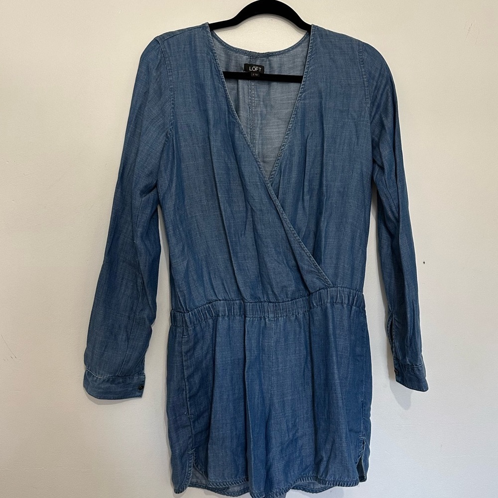 ANN TAYLOR LOFT Women's Soft Comfy Lyocell Shorts Overall chambray romper